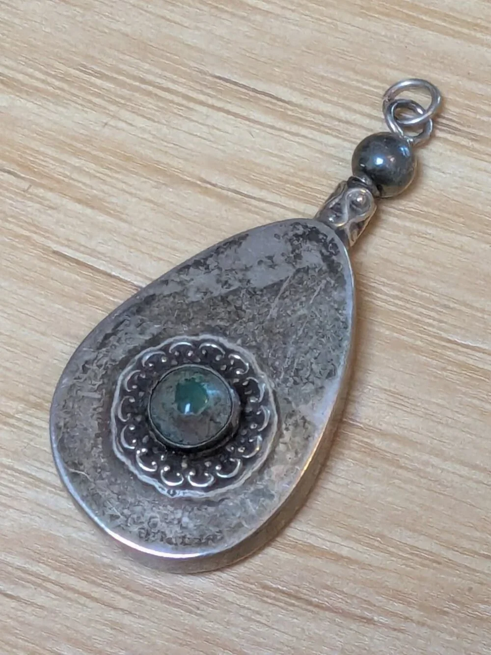 Vintage Mexican Teardrop Pendant Artisan Silver Blue Stone Taxco Style 6.89g